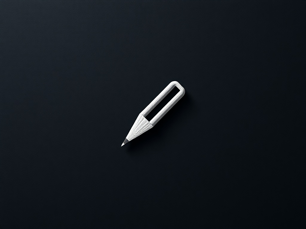 Minimalist icon of a stylized motion arc with a pencil tip, clean vector style, slightly embossed on a dark premium texture, 8k photorealistic.